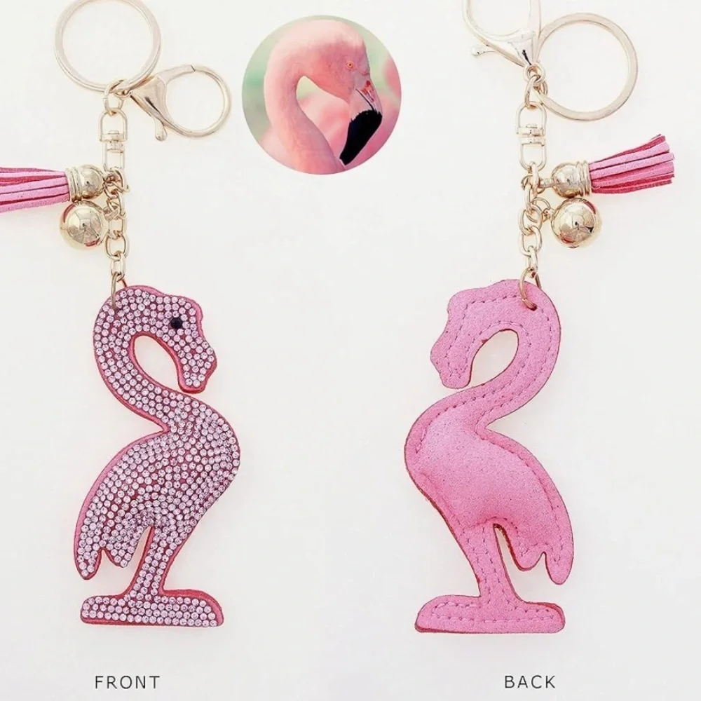 Crystal Pink Flamingo bedazzled bag charm with gold hardware